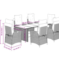 7-tlg. Garten-Essgruppe mit Kissen Hellgrau Poly Rattan