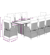 9-tlg. Garten-Essgruppe mit Kissen Hellgrau Poly Rattan