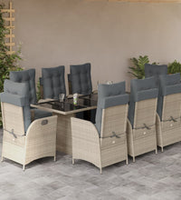 9-tlg. Garten-Essgruppe mit Kissen Hellgrau Poly Rattan