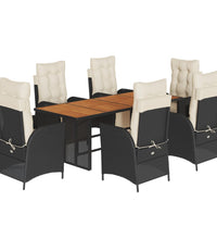 7-tlg. Garten-Essgruppe mit Kissen Schwarz Poly Rattan