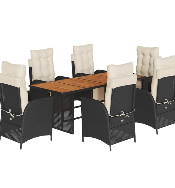 7-tlg. Garten-Essgruppe mit Kissen Schwarz Poly Rattan