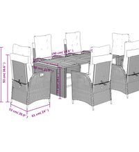 7-tlg. Garten-Essgruppe mit Kissen Schwarz Poly Rattan