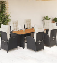 7-tlg. Garten-Essgruppe mit Kissen Schwarz Poly Rattan