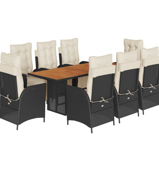 9-tlg. Garten-Essgruppe mit Kissen Schwarz Poly Rattan