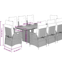 9-tlg. Garten-Essgruppe mit Kissen Schwarz Poly Rattan
