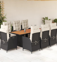 9-tlg. Garten-Essgruppe mit Kissen Schwarz Poly Rattan