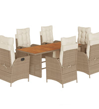 7-tlg. Garten-Essgruppe mit Kissen Beige Poly Rattan