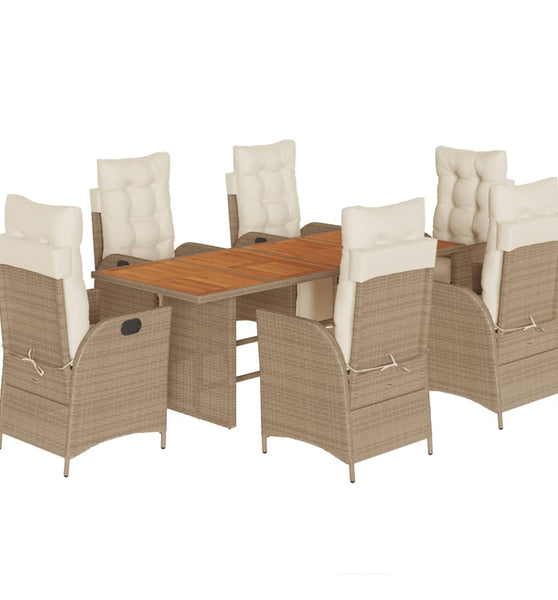 7-tlg. Garten-Essgruppe mit Kissen Beige Poly Rattan