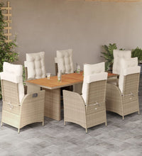 7-tlg. Garten-Essgruppe mit Kissen Beige Poly Rattan