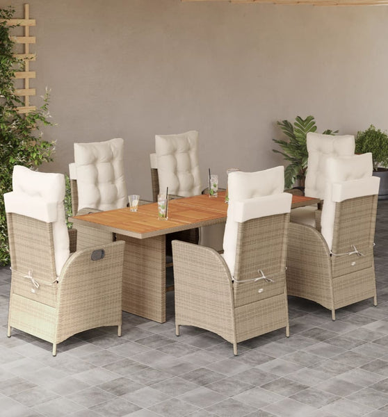7-tlg. Garten-Essgruppe mit Kissen Beige Poly Rattan