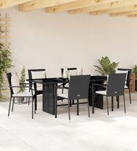 7-tlg. Garten-Essgruppe mit Kissen Schwarz Poly Rattan