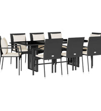9-tlg. Garten-Essgruppe mit Kissen Schwarz Poly Rattan
