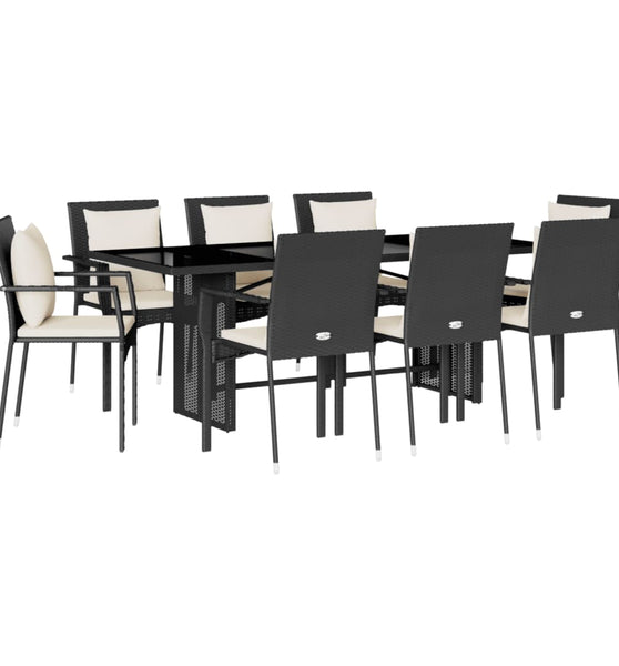 9-tlg. Garten-Essgruppe mit Kissen Schwarz Poly Rattan