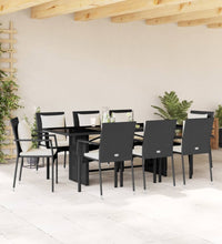 9-tlg. Garten-Essgruppe mit Kissen Schwarz Poly Rattan