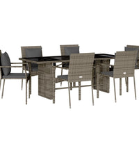 7-tlg. Garten-Essgruppe mit Kissen Grau Poly Rattan