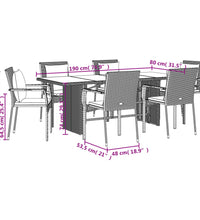 7-tlg. Garten-Essgruppe mit Kissen Grau Poly Rattan