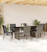 7-tlg. Garten-Essgruppe mit Kissen Grau Poly Rattan