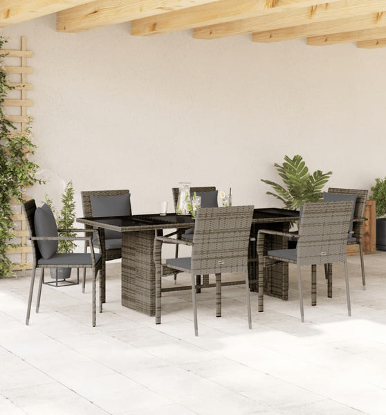 7-tlg. Garten-Essgruppe mit Kissen Grau Poly Rattan