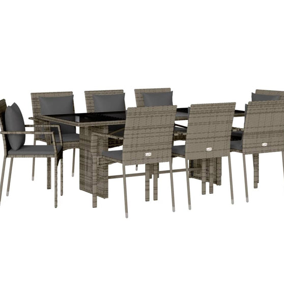 9-tlg. Garten-Essgruppe mit Kissen Grau Poly Rattan
