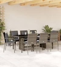9-tlg. Garten-Essgruppe mit Kissen Grau Poly Rattan