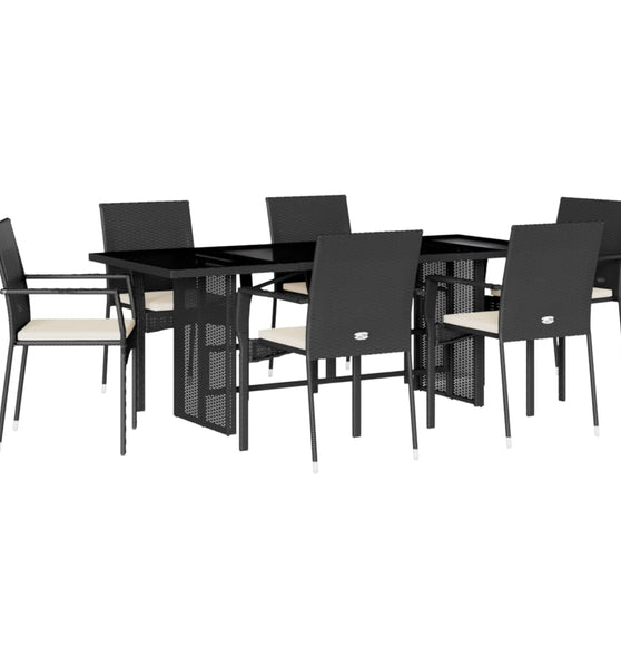 7-tlg. Garten-Essgruppe mit Kissen Schwarz Poly Rattan