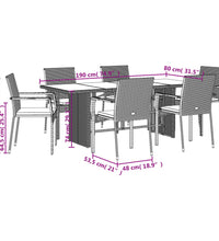 7-tlg. Garten-Essgruppe mit Kissen Schwarz Poly Rattan