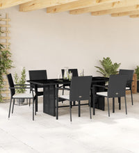 7-tlg. Garten-Essgruppe mit Kissen Schwarz Poly Rattan