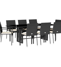 9-tlg. Garten-Essgruppe mit Kissen Schwarz Poly Rattan