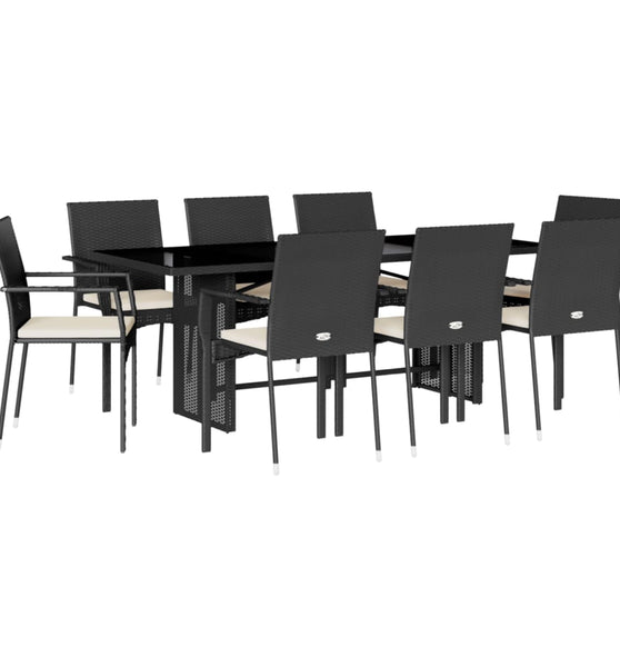 9-tlg. Garten-Essgruppe mit Kissen Schwarz Poly Rattan