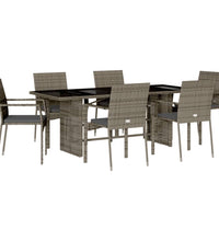 7-tlg. Garten-Essgruppe mit Kissen Grau Poly Rattan