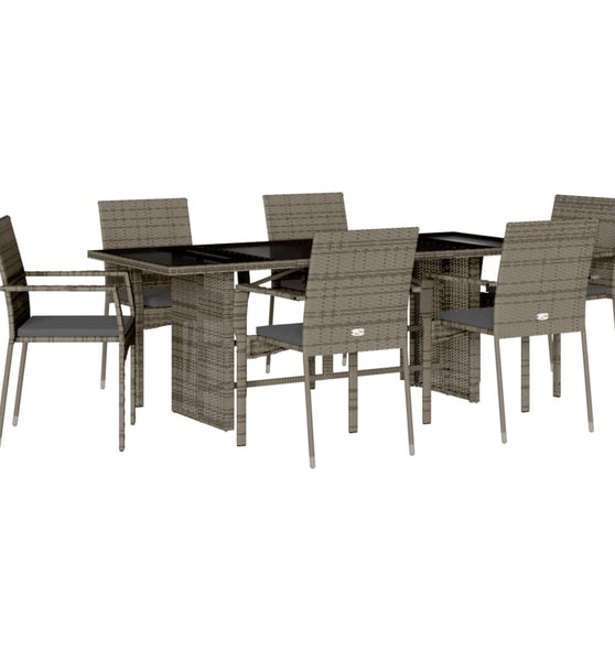 7-tlg. Garten-Essgruppe mit Kissen Grau Poly Rattan
