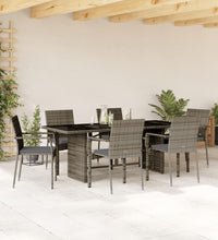 7-tlg. Garten-Essgruppe mit Kissen Grau Poly Rattan
