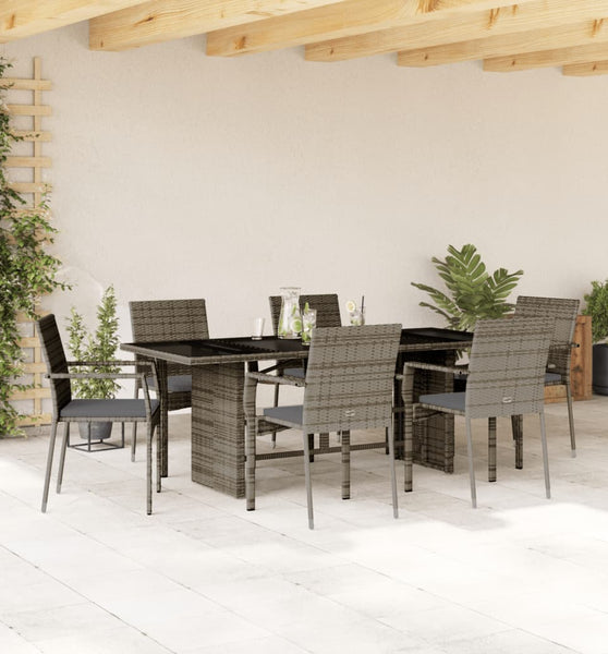 7-tlg. Garten-Essgruppe mit Kissen Grau Poly Rattan