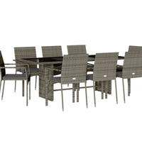 9-tlg. Garten-Essgruppe mit Kissen Grau Poly Rattan