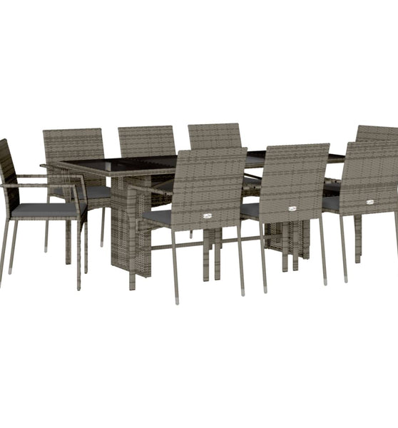 9-tlg. Garten-Essgruppe mit Kissen Grau Poly Rattan