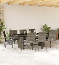 9-tlg. Garten-Essgruppe mit Kissen Grau Poly Rattan