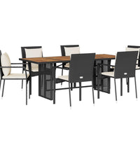 7-tlg. Garten-Essgruppe mit Kissen Schwarz Poly Rattan