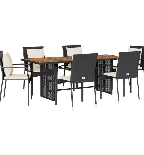 7-tlg. Garten-Essgruppe mit Kissen Schwarz Poly Rattan