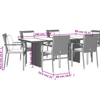 7-tlg. Garten-Essgruppe mit Kissen Schwarz Poly Rattan