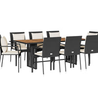 9-tlg. Garten-Essgruppe mit Kissen Schwarz Poly Rattan