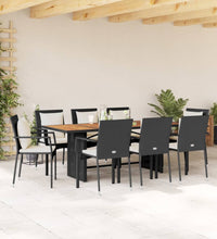 9-tlg. Garten-Essgruppe mit Kissen Schwarz Poly Rattan