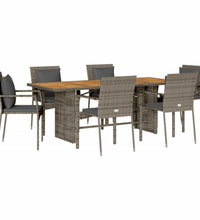 7-tlg. Garten-Essgruppe mit Kissen Grau Poly Rattan