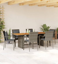 7-tlg. Garten-Essgruppe mit Kissen Grau Poly Rattan