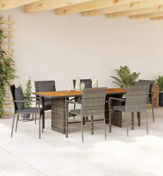 7-tlg. Garten-Essgruppe mit Kissen Grau Poly Rattan