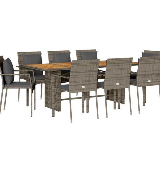 9-tlg. Garten-Essgruppe mit Kissen Grau Poly Rattan