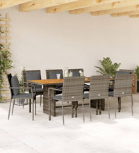 9-tlg. Garten-Essgruppe mit Kissen Grau Poly Rattan