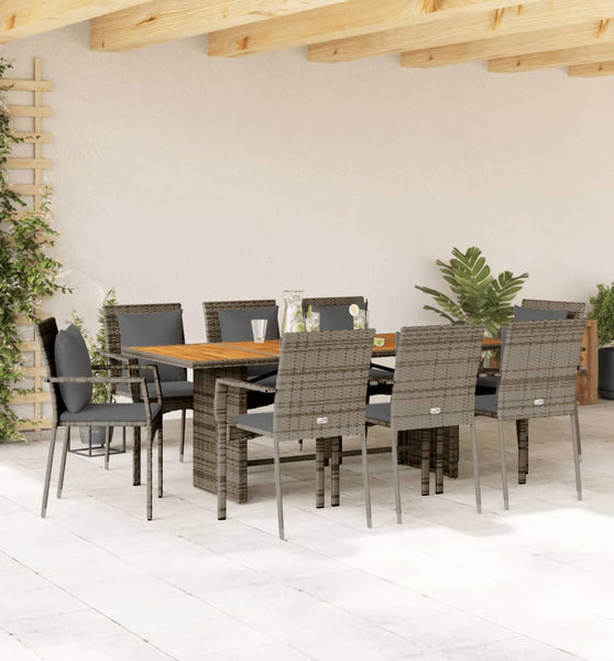 9-tlg. Garten-Essgruppe mit Kissen Grau Poly Rattan
