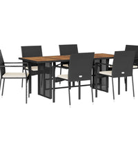 7-tlg. Garten-Essgruppe mit Kissen Schwarz Poly Rattan