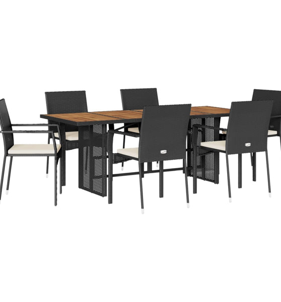 7-tlg. Garten-Essgruppe mit Kissen Schwarz Poly Rattan
