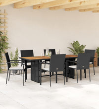 7-tlg. Garten-Essgruppe mit Kissen Schwarz Poly Rattan